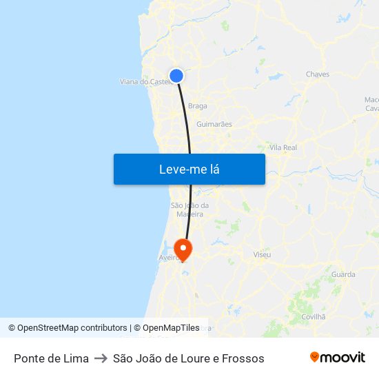 Ponte de Lima to São João de Loure e Frossos map