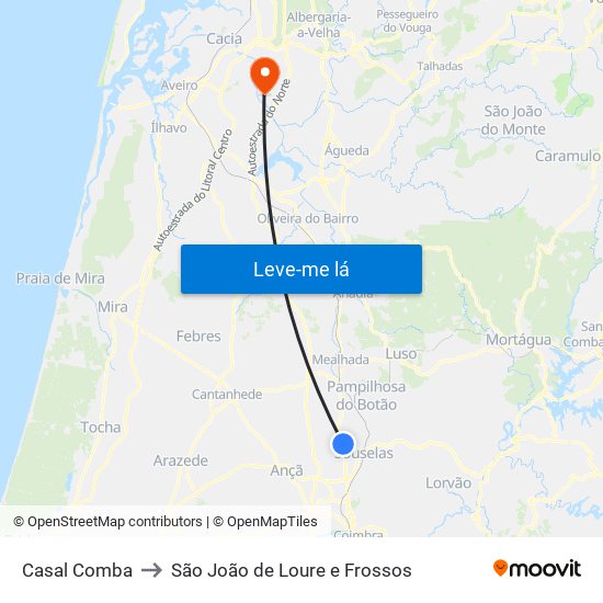 Casal Comba to São João de Loure e Frossos map