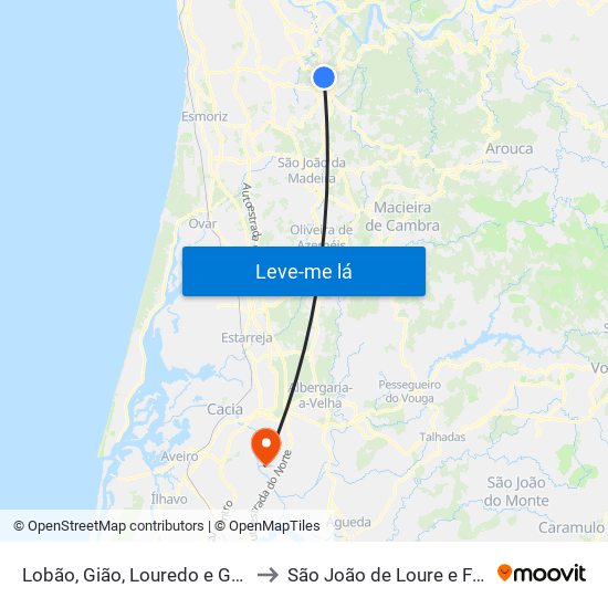 Lobão, Gião, Louredo e Guisande to São João de Loure e Frossos map