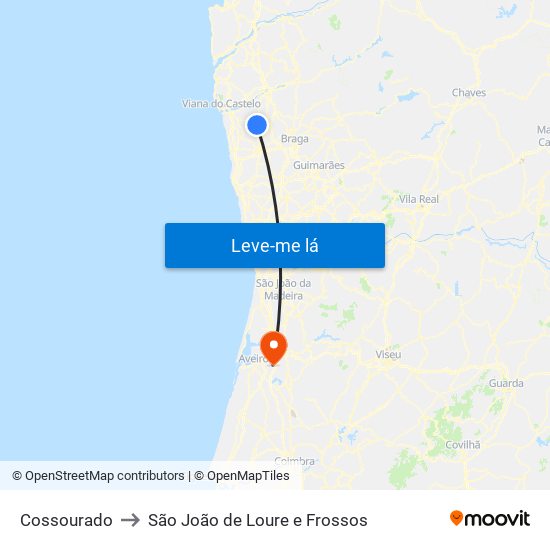 Cossourado to São João de Loure e Frossos map