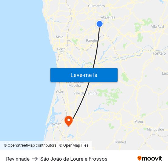 Revinhade to São João de Loure e Frossos map