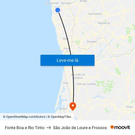 Fonte Boa e Rio Tinto to São João de Loure e Frossos map