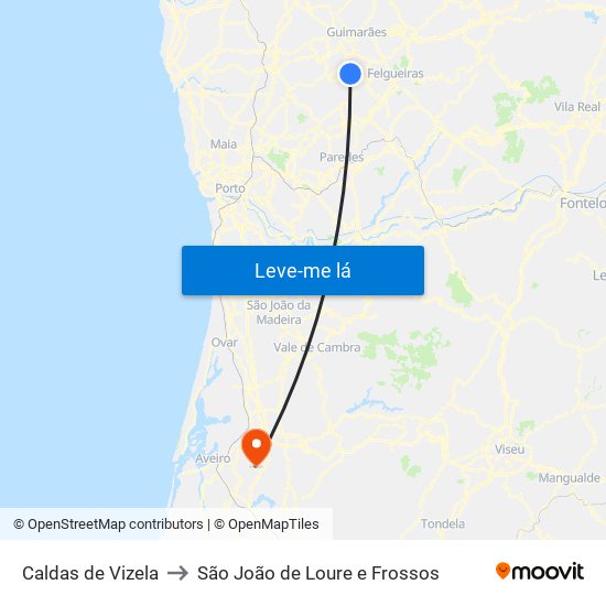 Caldas de Vizela to São João de Loure e Frossos map