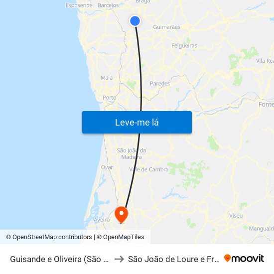 Guisande e Oliveira (São Pedro) to São João de Loure e Frossos map