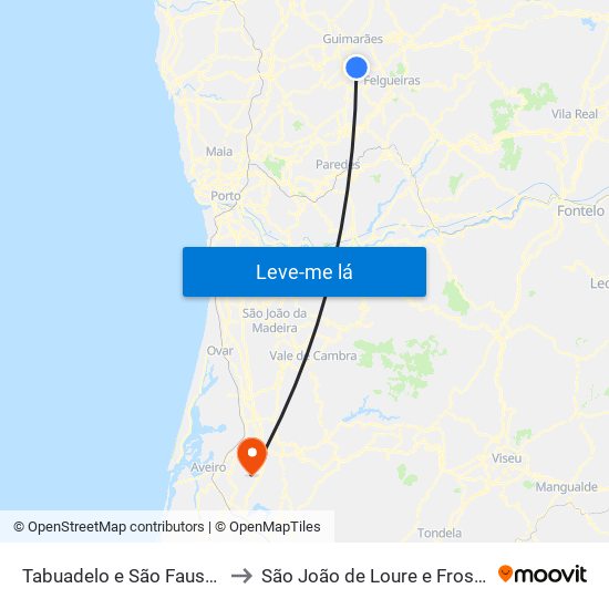 Tabuadelo e São Faustino to São João de Loure e Frossos map