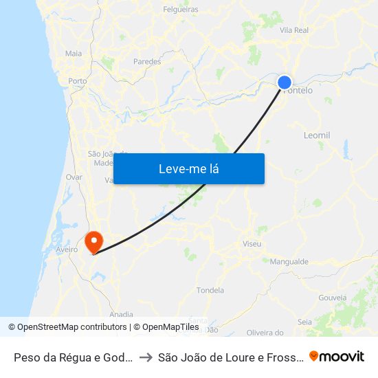 Peso da Régua e Godim to São João de Loure e Frossos map