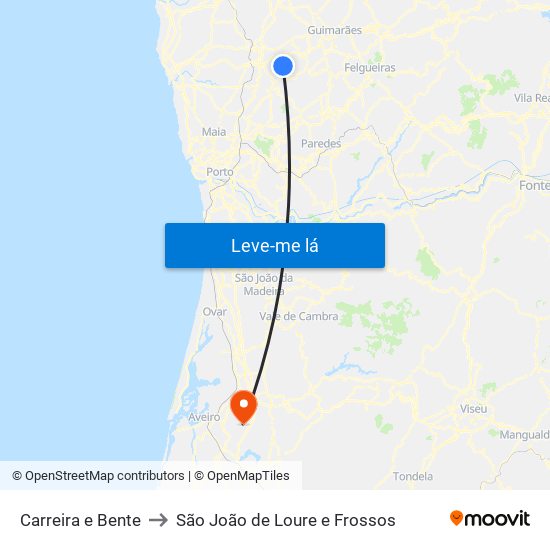 Carreira e Bente to São João de Loure e Frossos map