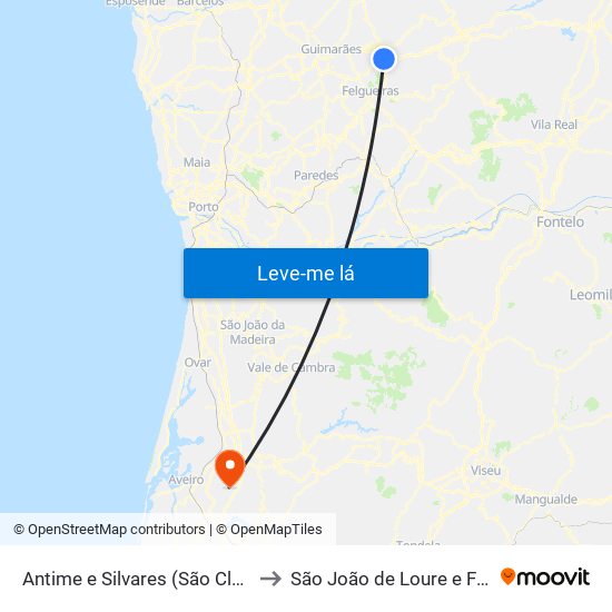 Antime e Silvares (São Clemente) to São João de Loure e Frossos map