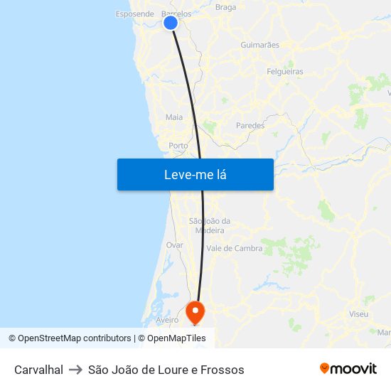 Carvalhal to São João de Loure e Frossos map