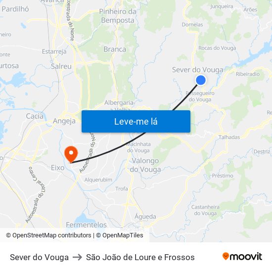 Sever do Vouga to São João de Loure e Frossos map