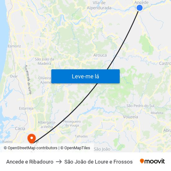 Ancede e Ribadouro to São João de Loure e Frossos map