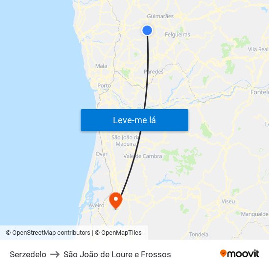 Serzedelo to São João de Loure e Frossos map