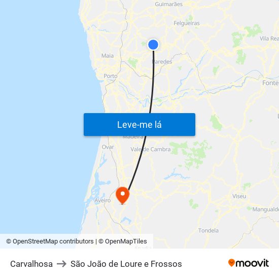Carvalhosa to São João de Loure e Frossos map