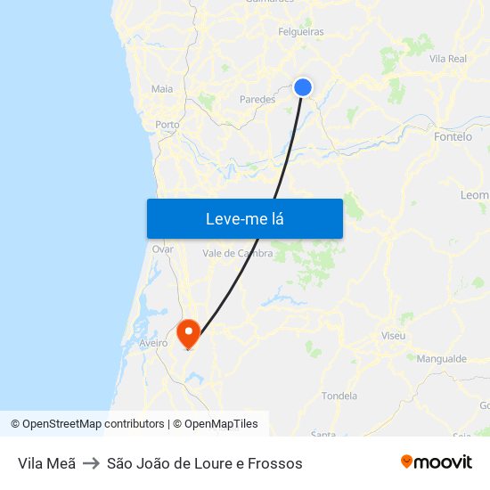 Vila Meã to São João de Loure e Frossos map