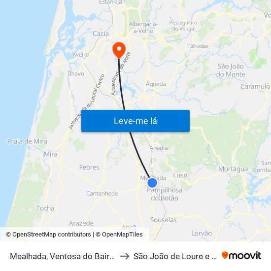 Mealhada, Ventosa do Bairro e Antes to São João de Loure e Frossos map