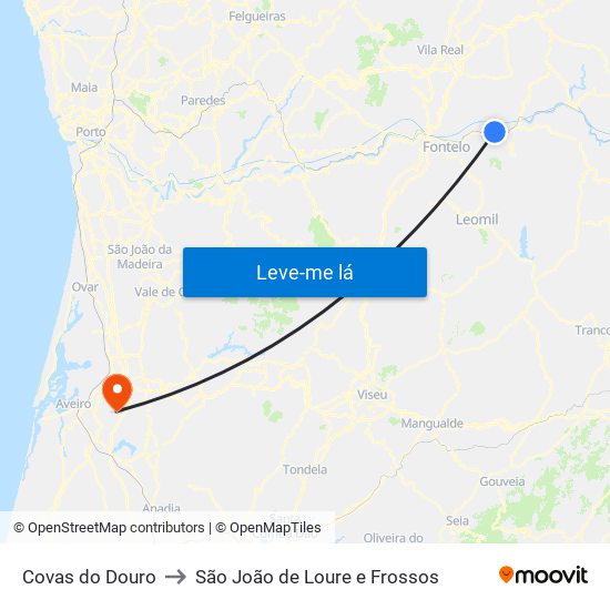 Covas do Douro to São João de Loure e Frossos map