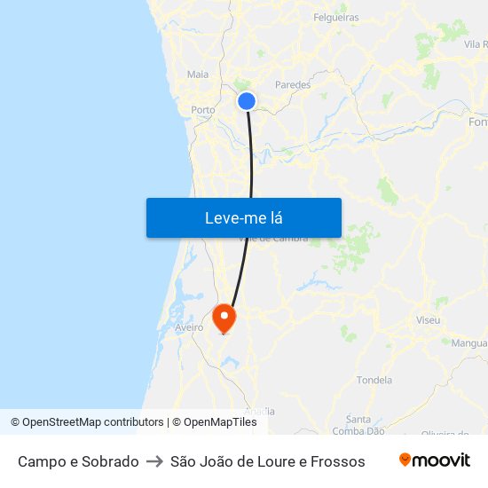 Campo e Sobrado to São João de Loure e Frossos map