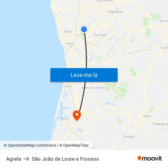 Agrela to São João de Loure e Frossos map