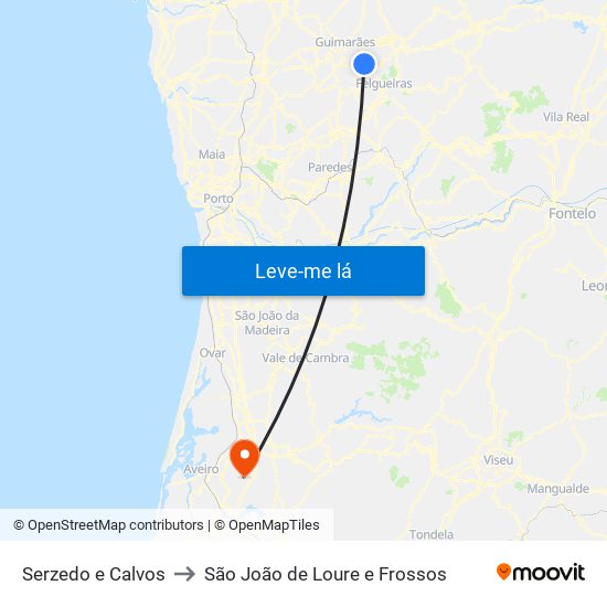 Serzedo e Calvos to São João de Loure e Frossos map