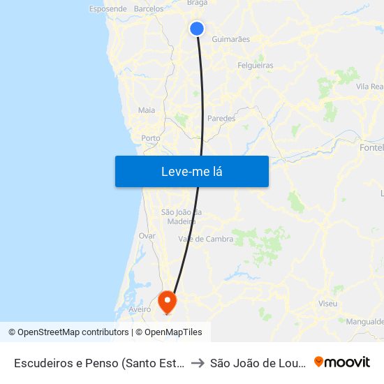 Escudeiros e Penso (Santo Estêvão e São Vicente) to São João de Loure e Frossos map