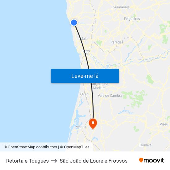 Retorta e Tougues to São João de Loure e Frossos map