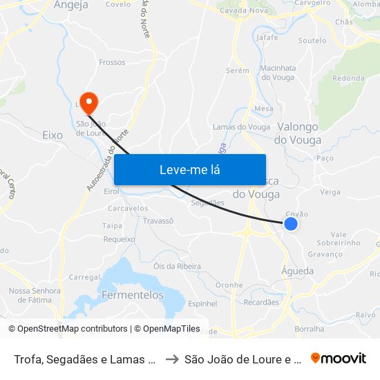 Trofa, Segadães e Lamas do Vouga to São João de Loure e Frossos map