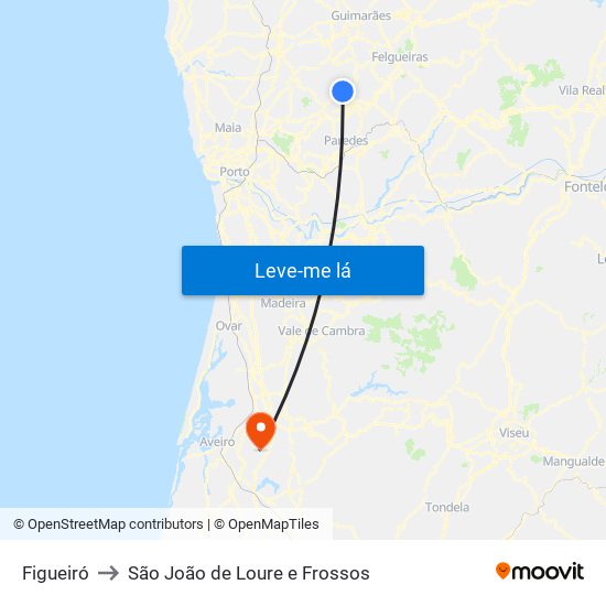 Figueiró to São João de Loure e Frossos map