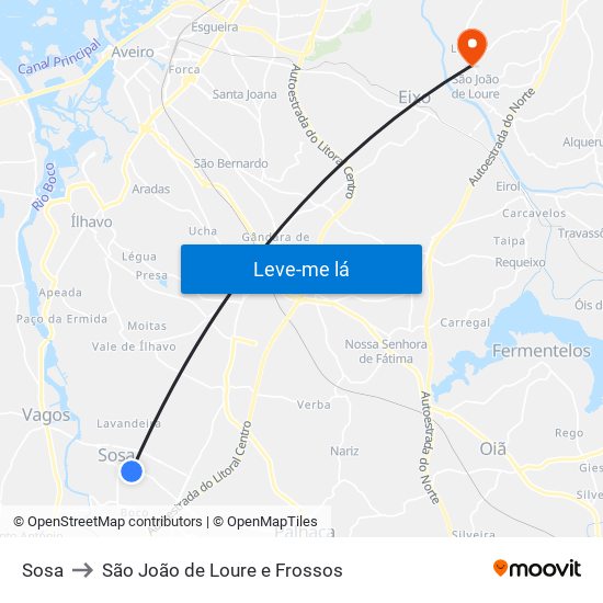 Sosa to São João de Loure e Frossos map