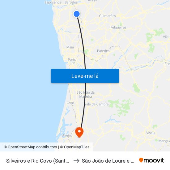 Silveiros e Rio Covo (Santa Eulália) to São João de Loure e Frossos map