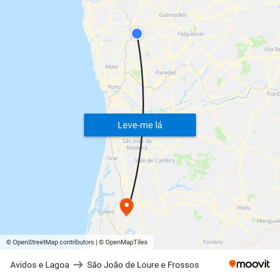 Avidos e Lagoa to São João de Loure e Frossos map