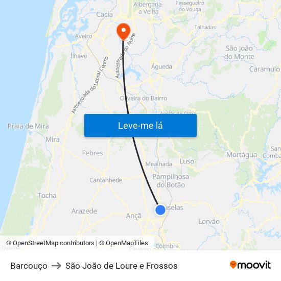 Barcouço to São João de Loure e Frossos map