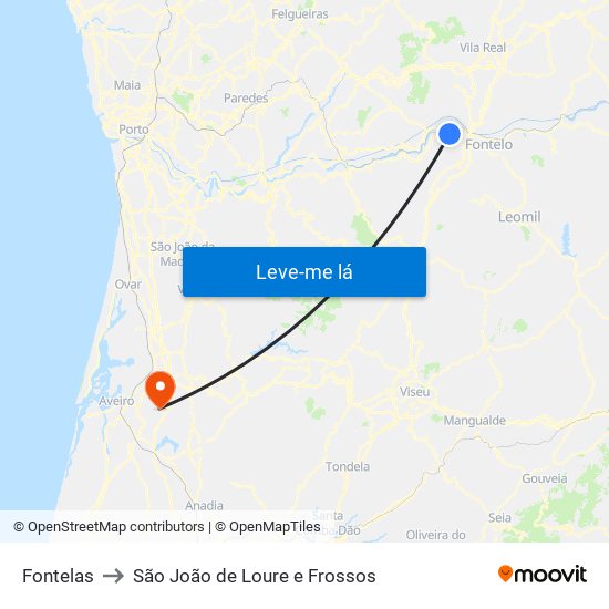 Fontelas to São João de Loure e Frossos map