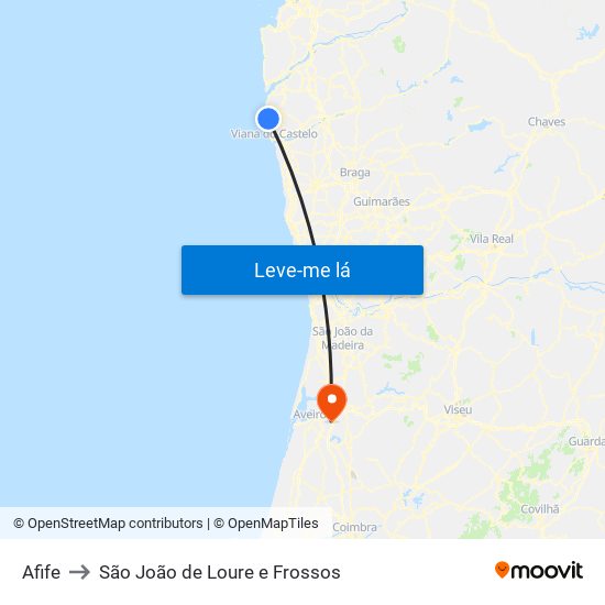 Afife to São João de Loure e Frossos map