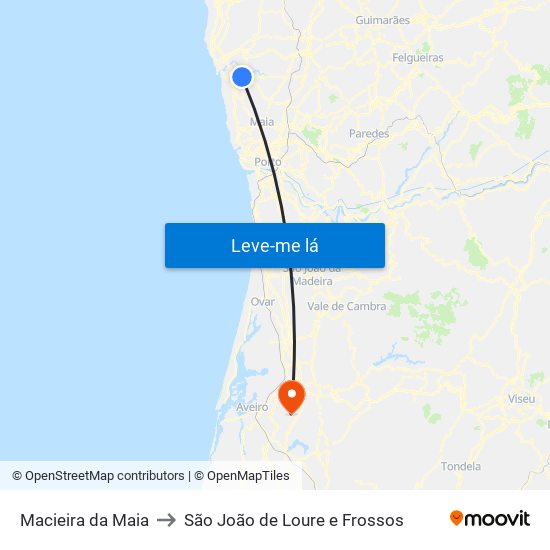 Macieira da Maia to São João de Loure e Frossos map