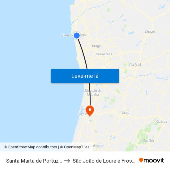 Santa Marta de Portuzelo to São João de Loure e Frossos map