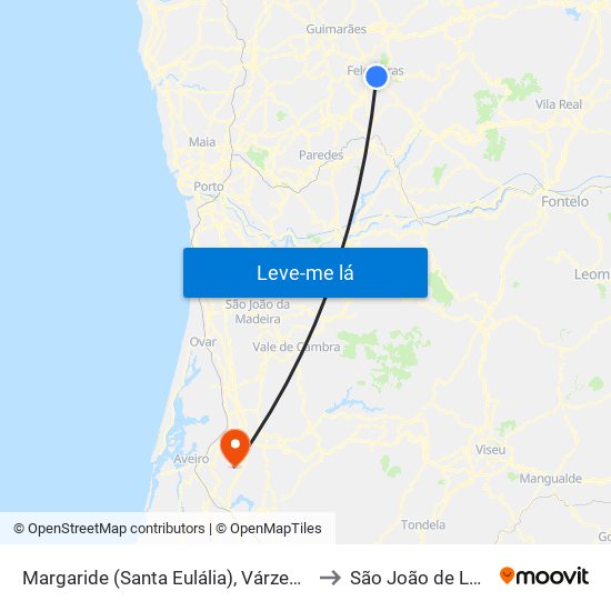 Margaride (Santa Eulália), Várzea, Lagares, Varziela e Moure to São João de Loure e Frossos map