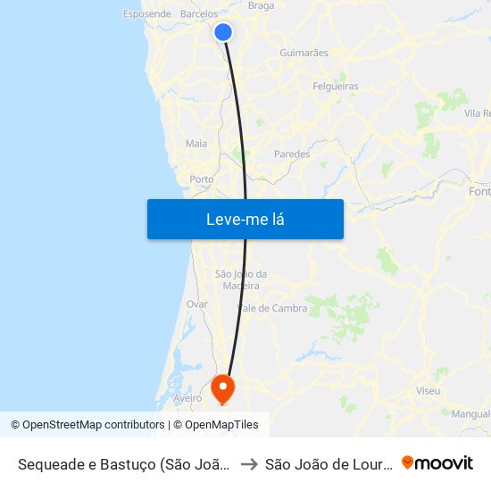 Sequeade e Bastuço (São João e Santo Estêvão) to São João de Loure e Frossos map