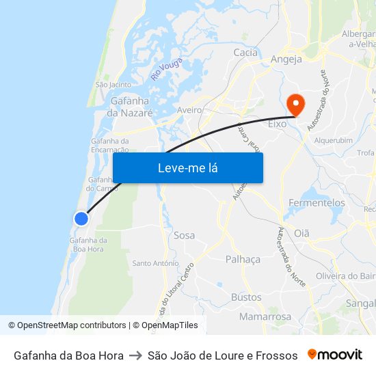 Gafanha da Boa Hora to São João de Loure e Frossos map