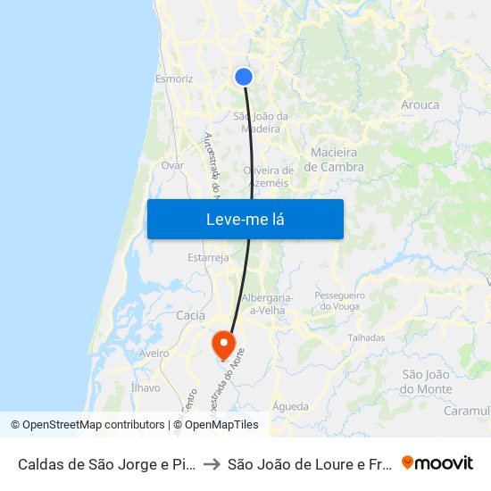 Caldas de São Jorge e Pigeiros to São João de Loure e Frossos map