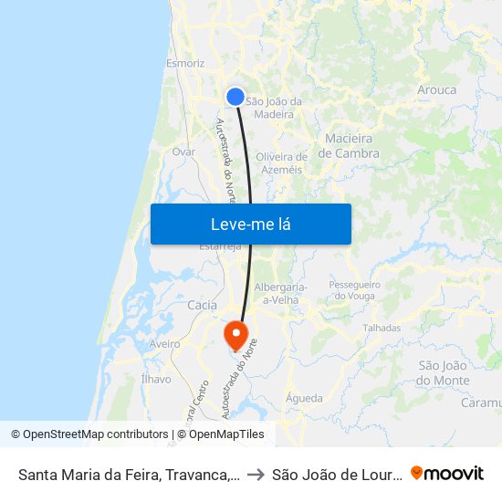 Santa Maria da Feira, Travanca, Sanfins e Espargo to São João de Loure e Frossos map