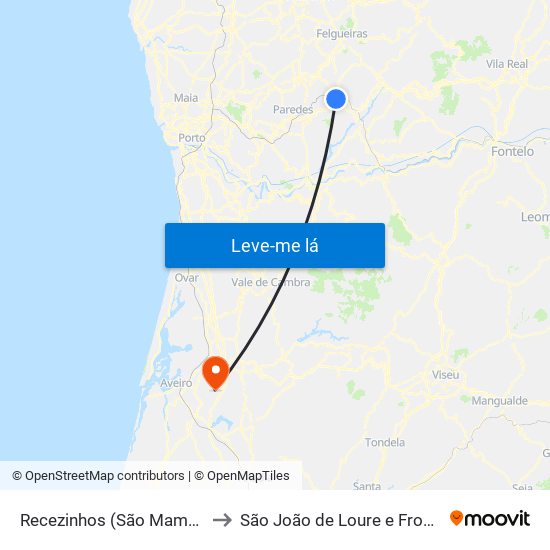 Recezinhos (São Mamede) to São João de Loure e Frossos map