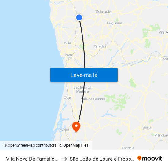 Vila Nova De Famalicão to São João de Loure e Frossos map