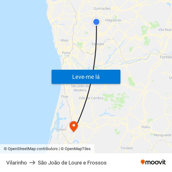 Vilarinho to São João de Loure e Frossos map