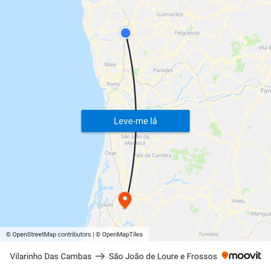 Vilarinho Das Cambas to São João de Loure e Frossos map