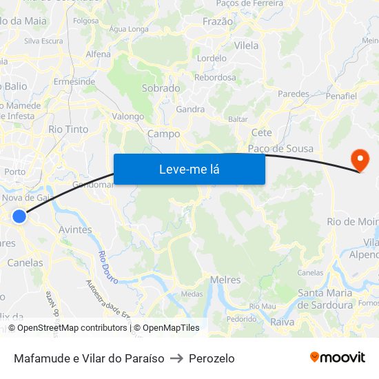 Mafamude e Vilar do Paraíso to Perozelo map