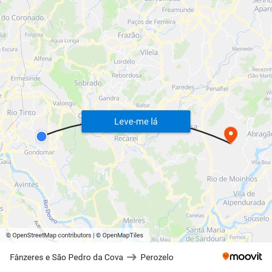 Fânzeres e São Pedro da Cova to Perozelo map