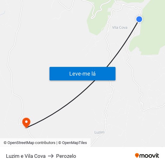 Luzim e Vila Cova to Perozelo map