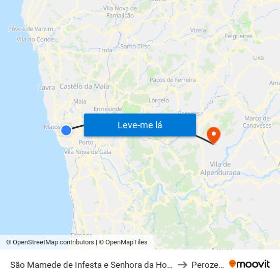 São Mamede de Infesta e Senhora da Hora to Perozelo map