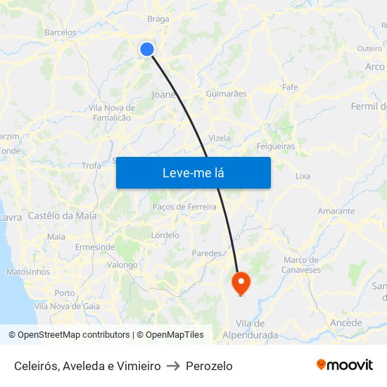 Celeirós, Aveleda e Vimieiro to Perozelo map