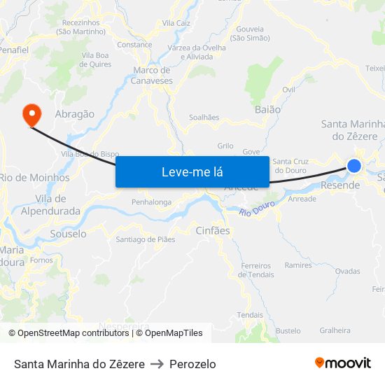 Santa Marinha do Zêzere to Perozelo map